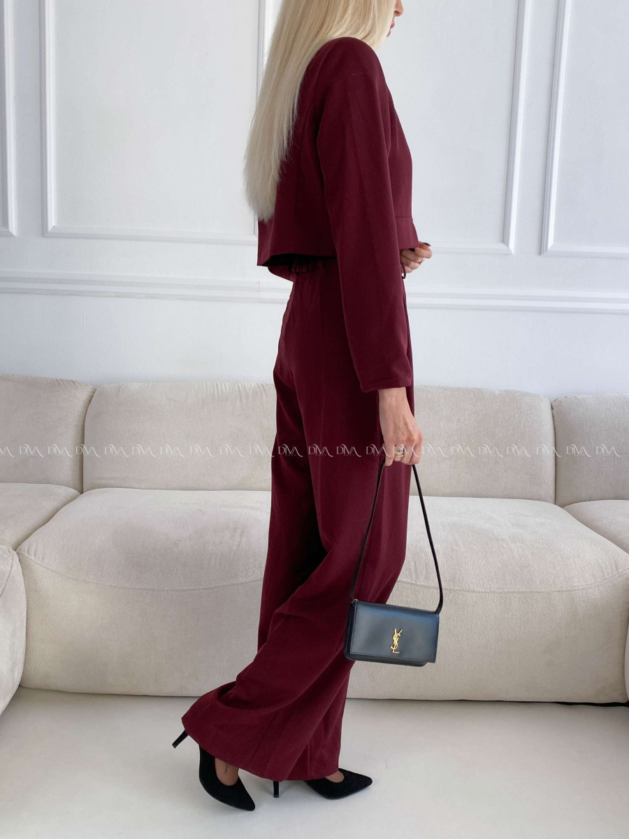 Komplet nohavice + crop sako burgundy A 112