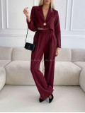 Komplet nohavice + crop sako burgundy A 112