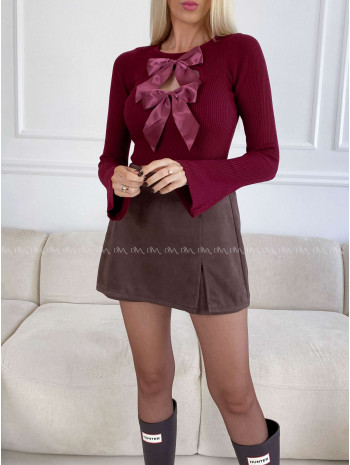Úpletové body so saténovými mašľami burgundy A 116