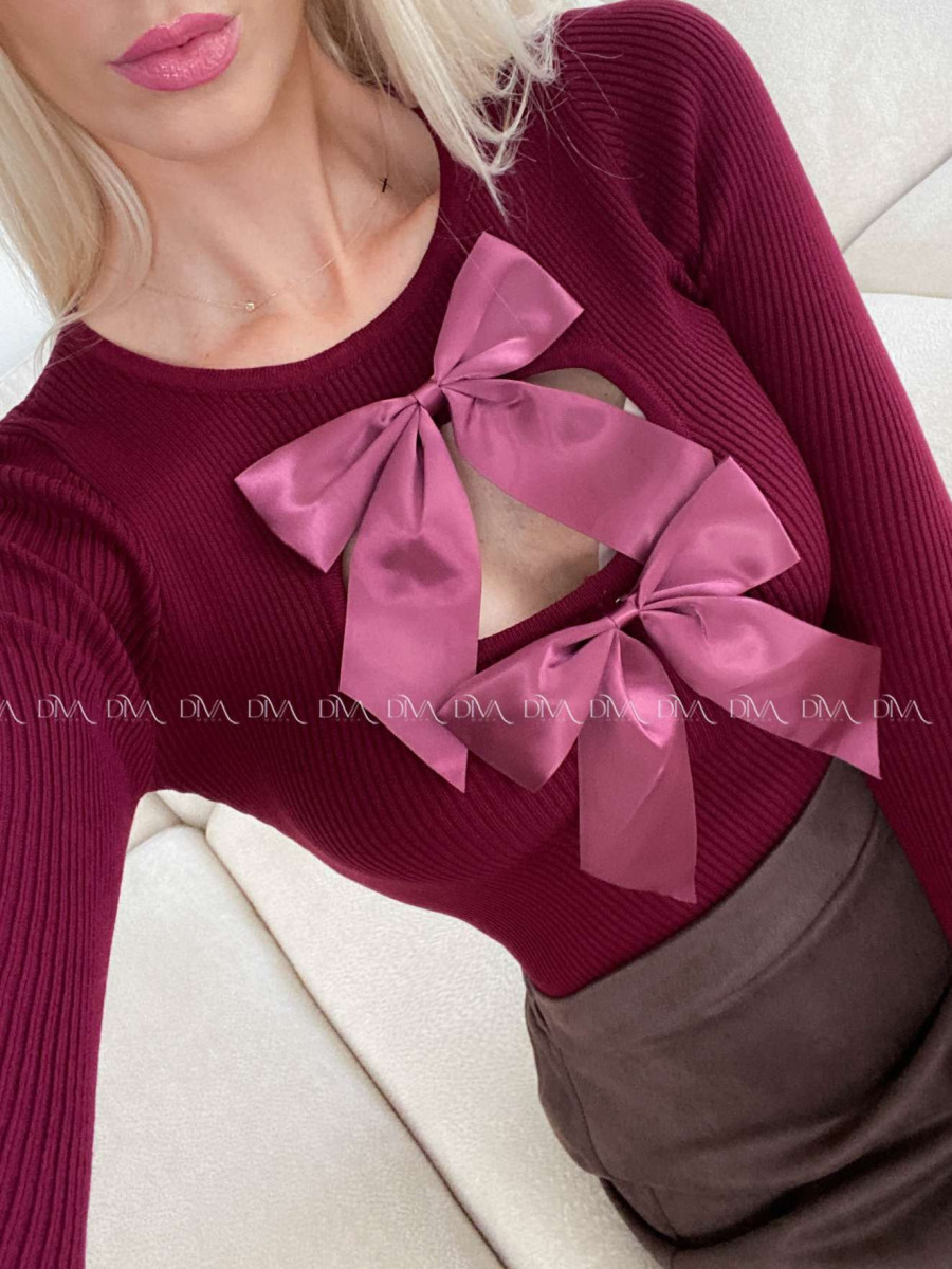 Úpletové body so saténovými mašľami burgundy A 116