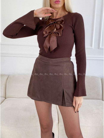 Úpletové body so saténovými mašľami čokoládové A 116