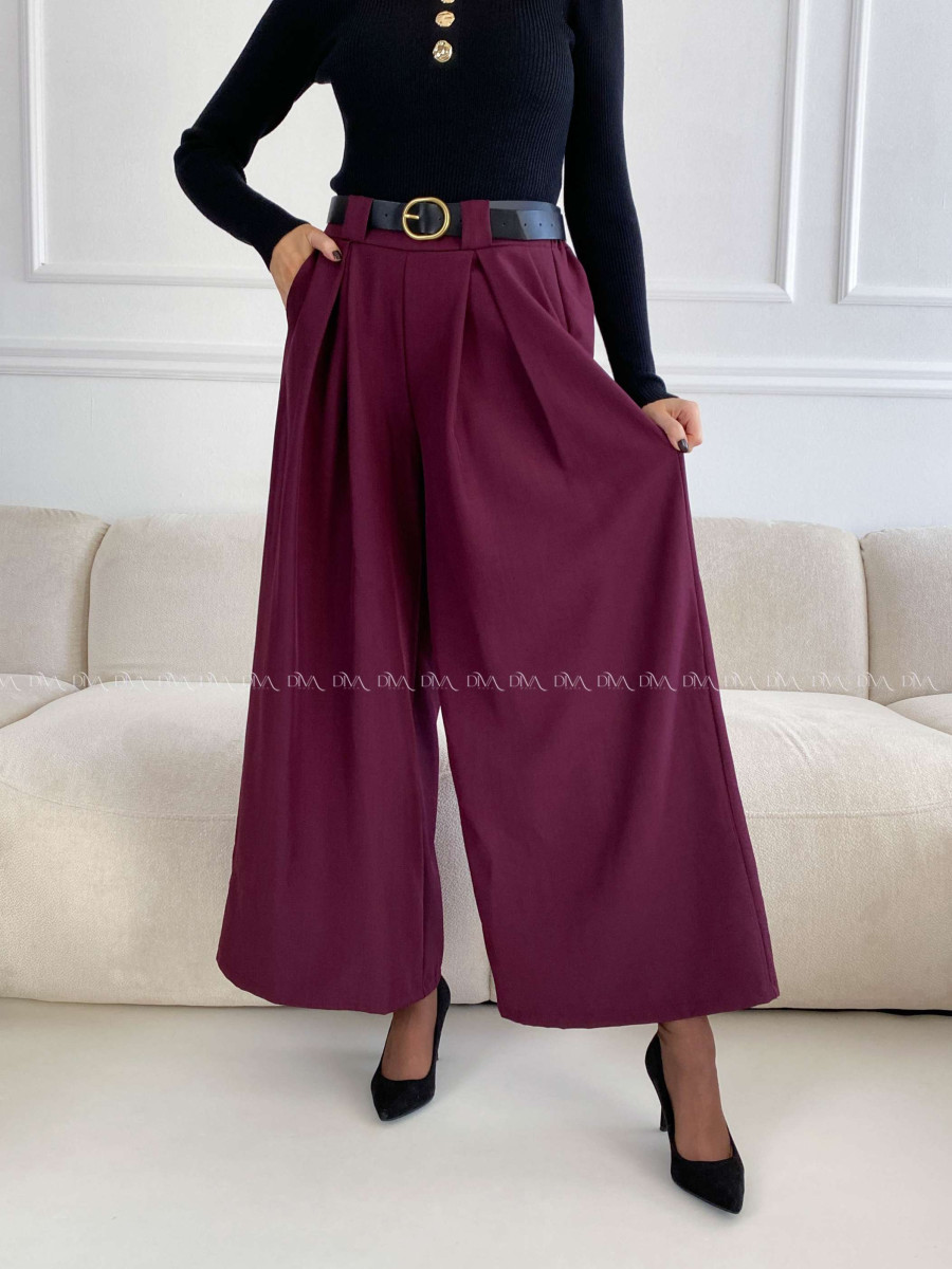 Široké nohavice s opaskom burgundy A 115
