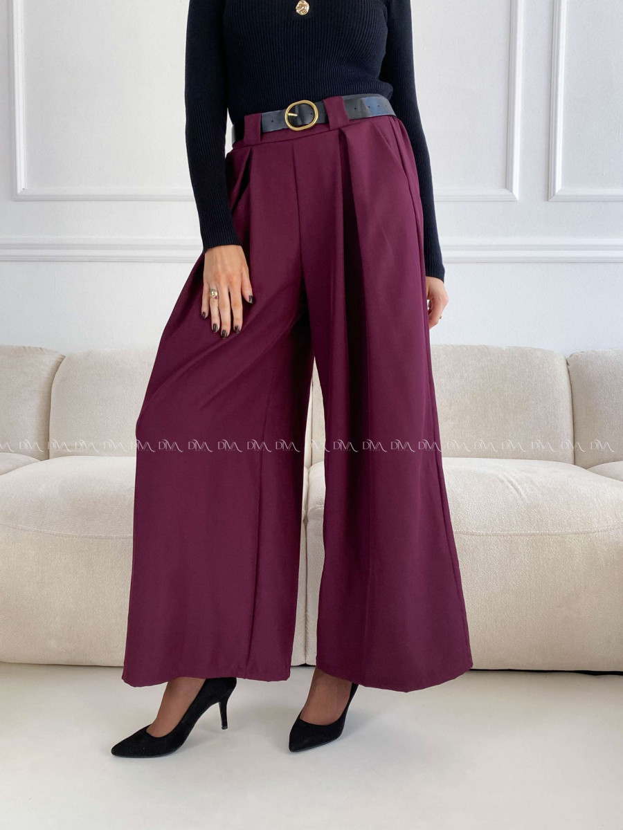 Široké nohavice s opaskom burgundy A 115