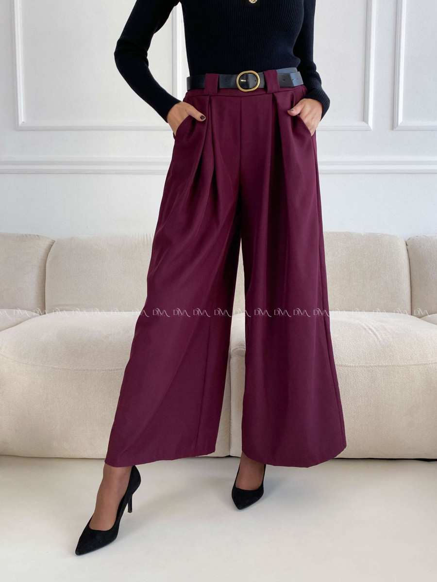 Široké nohavice s opaskom burgundy A 115