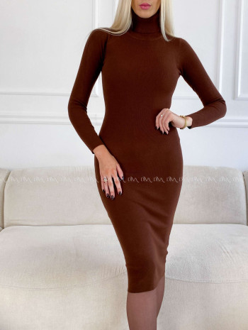 Úpletové rolákové midi šaty ella čokoládové A 36