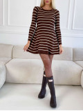 Úpletové pruhované šaty čokoládové A 118