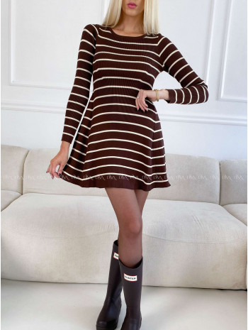 Úpletové pruhované šaty čokoládové A 118