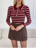Úpletové pruhované body s gombíkmi burgundy A 120