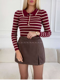 Úpletové pruhované body s gombíkmi burgundy A 120