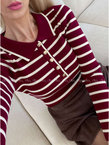 Úpletové pruhované body s gombíkmi burgundy A 120