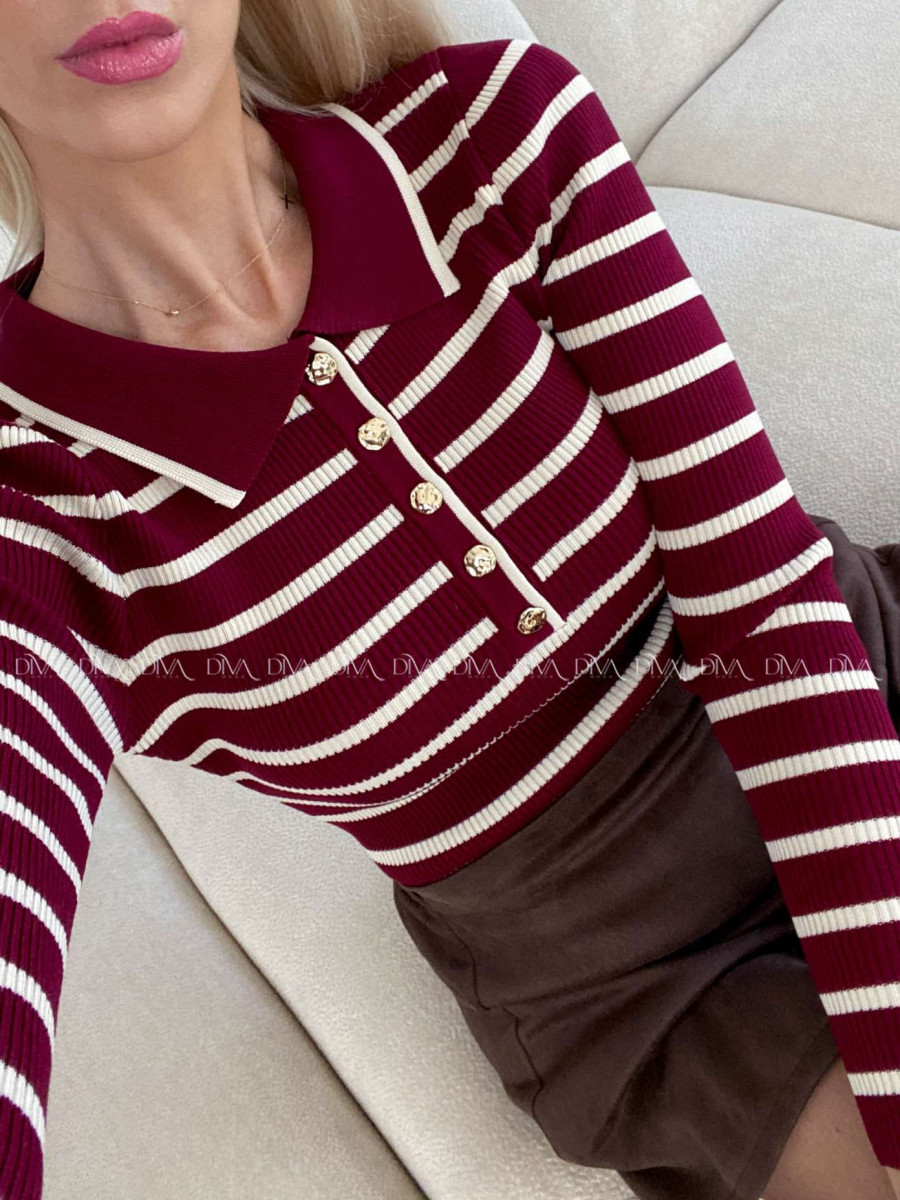 Úpletové pruhované body s gombíkmi burgundy A 120