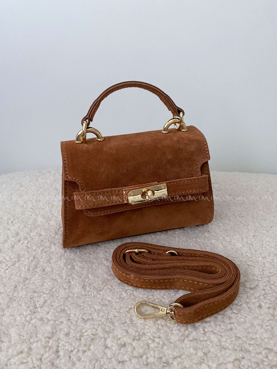 Mini Kabelka z pravej brúsenej kože s prackou camel