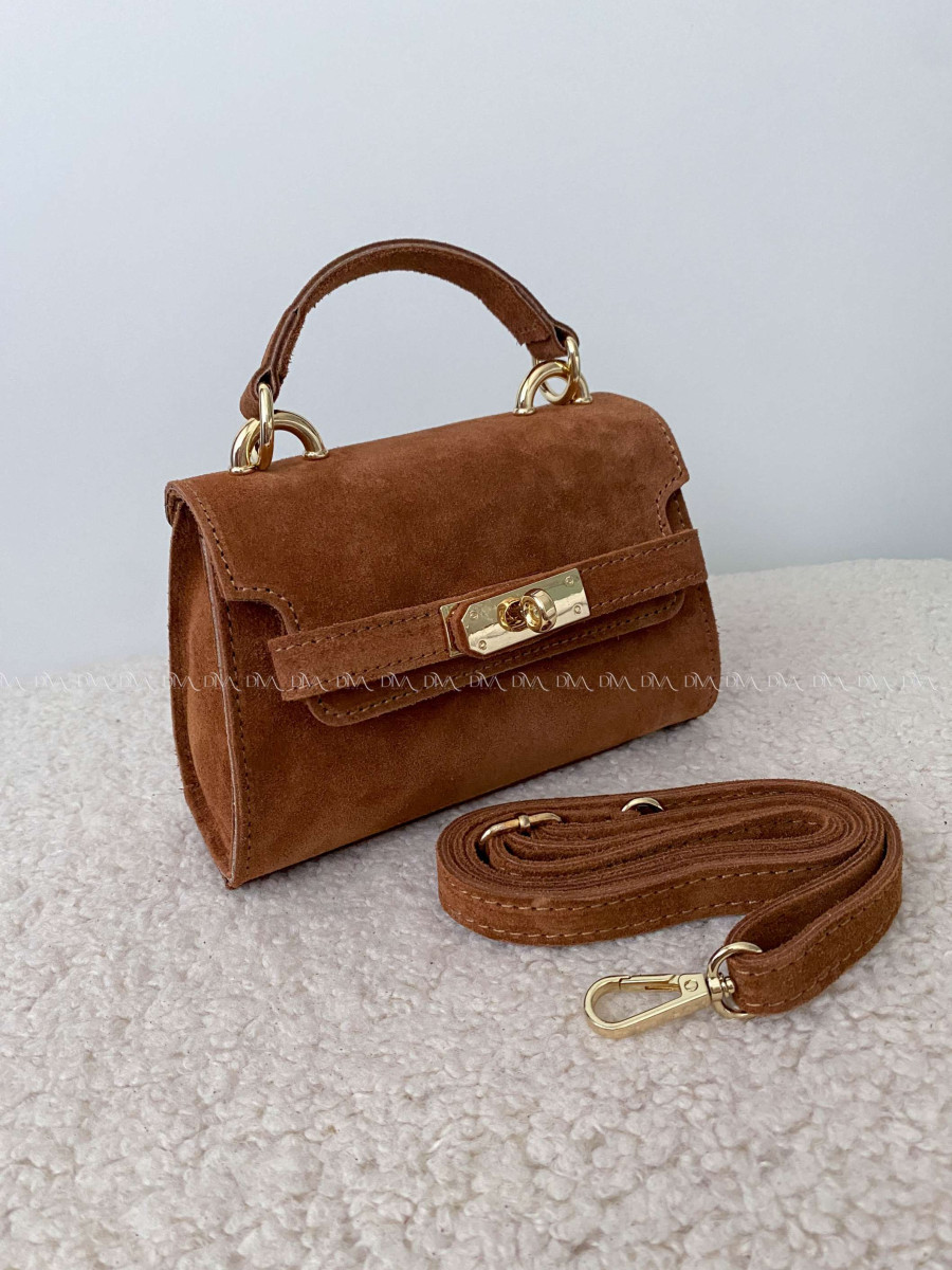 Mini Kabelka z pravej brúsenej kože s prackou camel