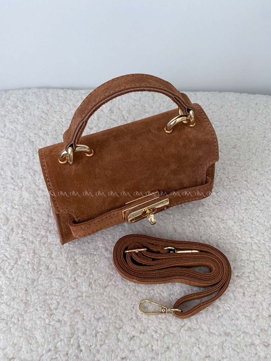 Mini Kabelka z pravej brúsenej kože s prackou camel