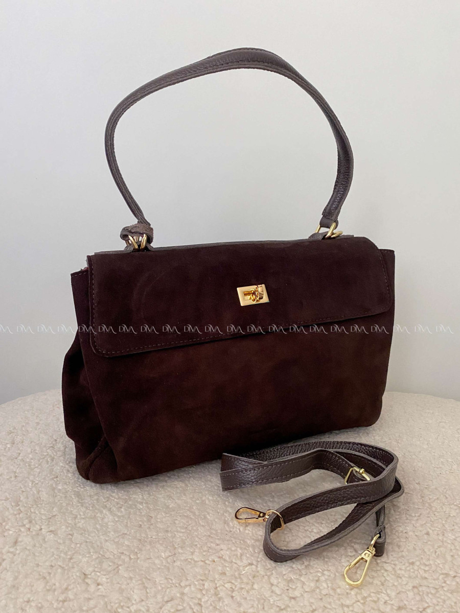 Shopper Kabelka Laura Biaggi z pravej brúsenej kože tmavo čokoládová