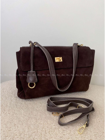 Shopper Kabelka Laura Biaggi z pravej brúsenej kože tmavo čokoládová