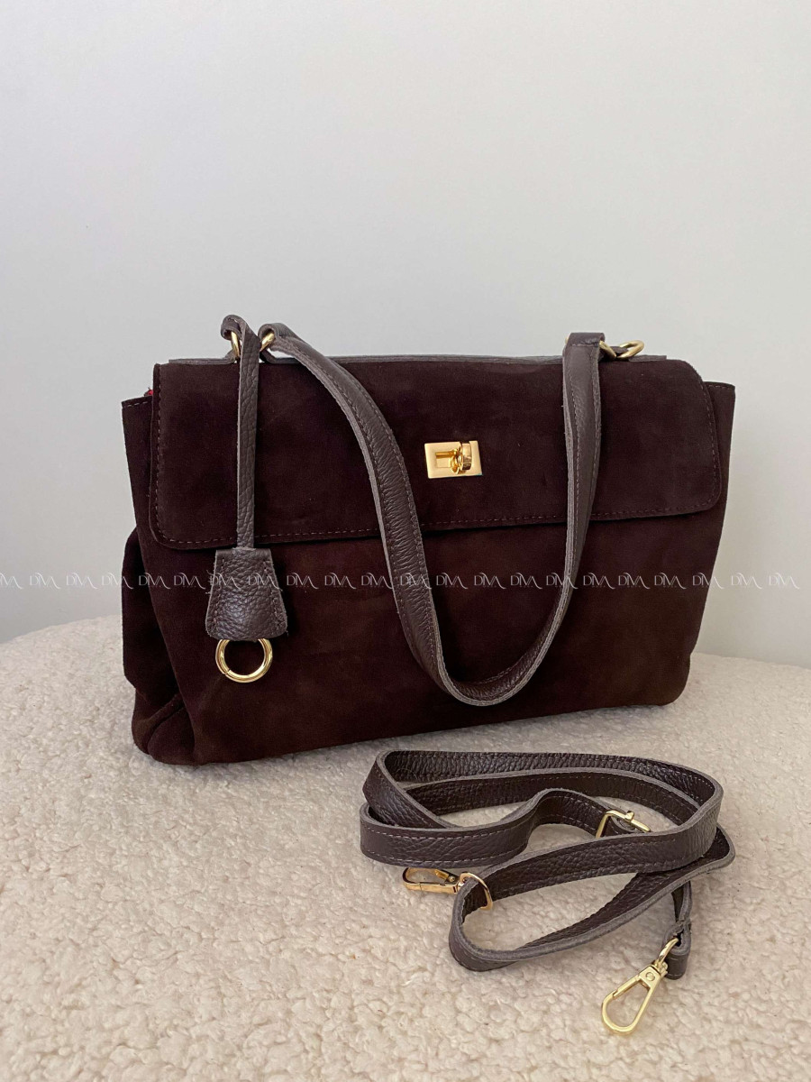 Shopper Kabelka Laura Biaggi z pravej brúsenej kože tmavo čokoládová