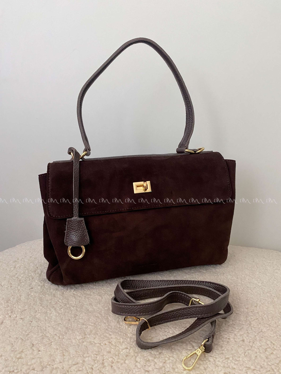 Shopper Kabelka Laura Biaggi z pravej brúsenej kože tmavo čokoládová