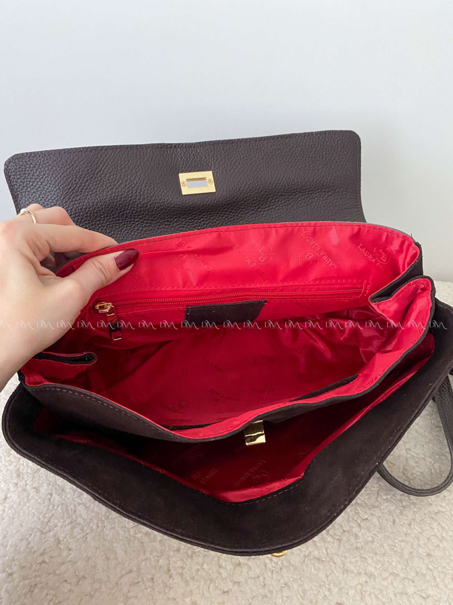 Shopper Kabelka Laura Biaggi z pravej brúsenej kože tmavo čokoládová