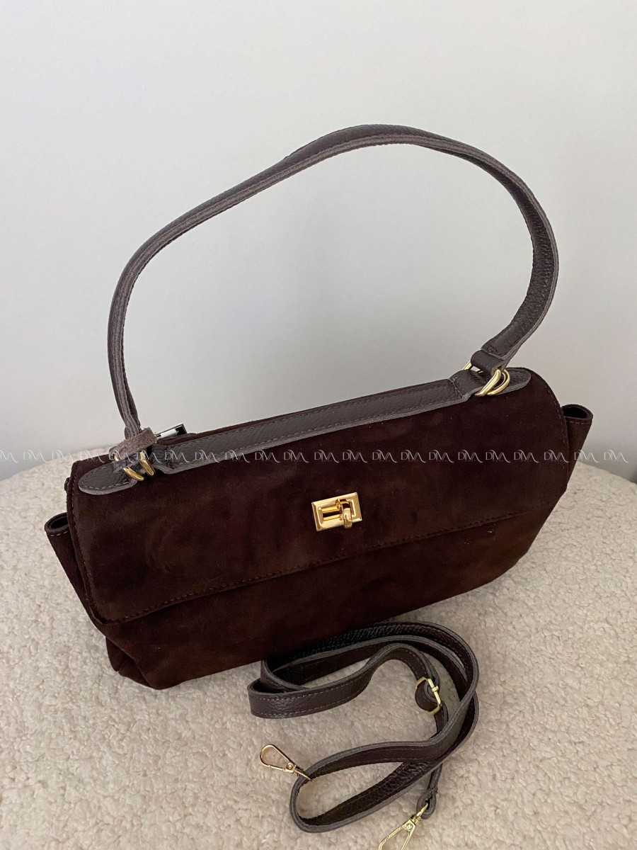 Shopper Kabelka Laura Biaggi z pravej brúsenej kože tmavo čokoládová