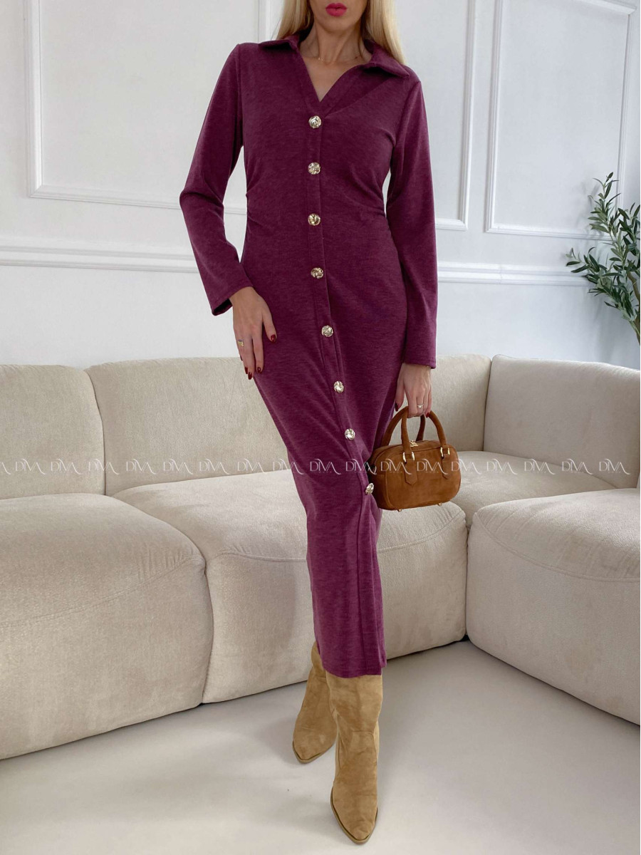 Maxi šaty s gombíkmi burgundy A 127