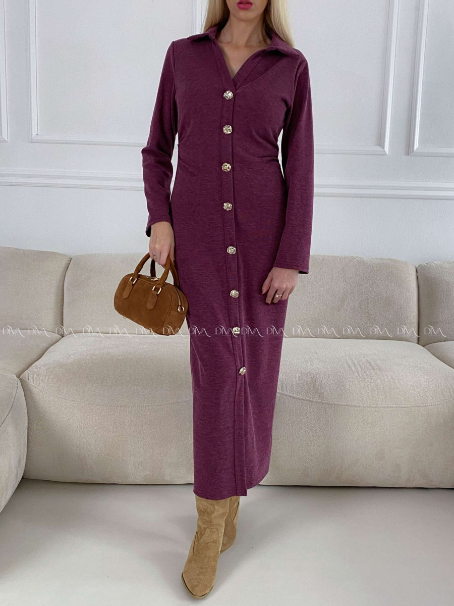 Maxi šaty s gombíkmi burgundy A 127
