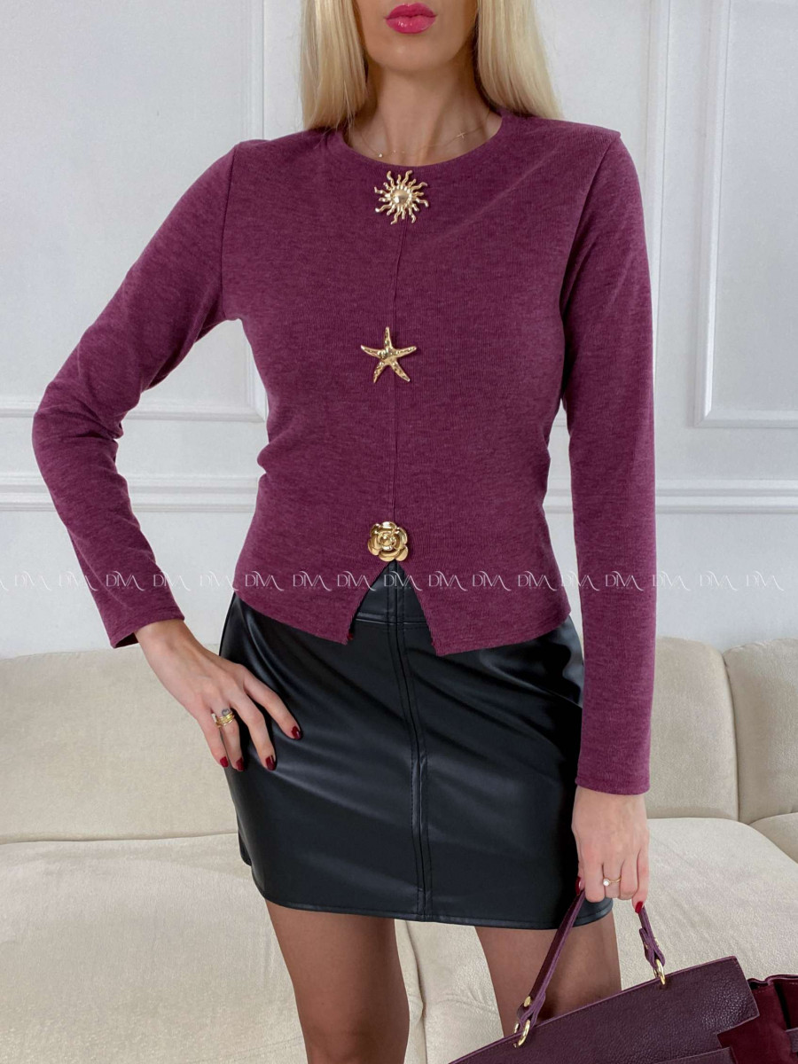Top s ozdobnými brošňami burgundy A 126 Top s ozdobnými brošňami burgundy A 126