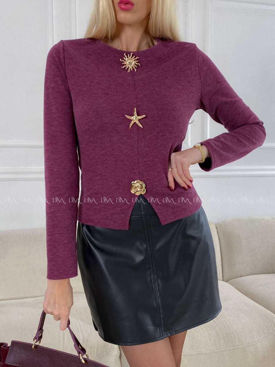 Top s ozdobnými brošňami burgundy A 126 Top s ozdobnými brošňami burgundy A 126