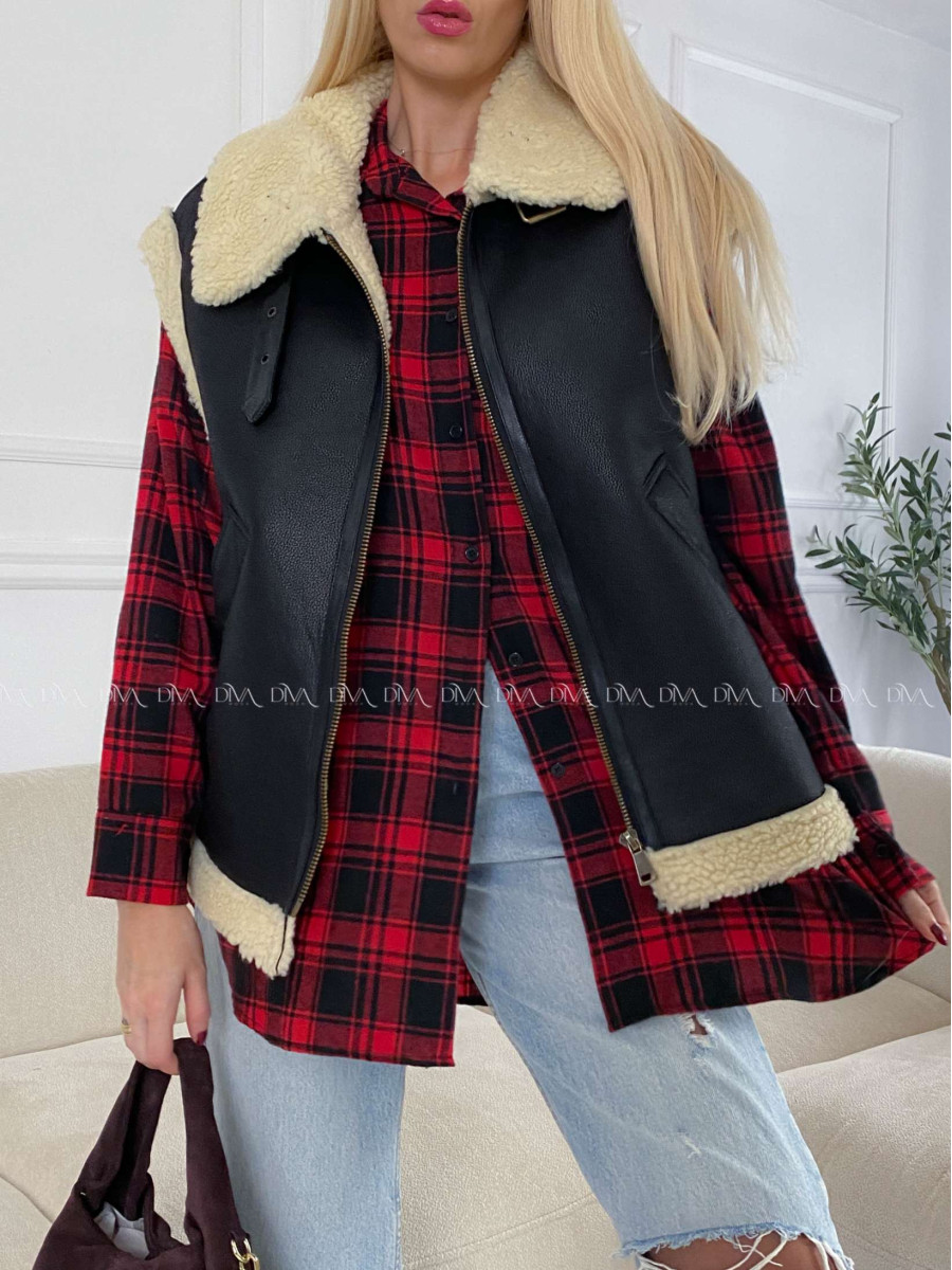 Koženková teddy vesta čierna A 123