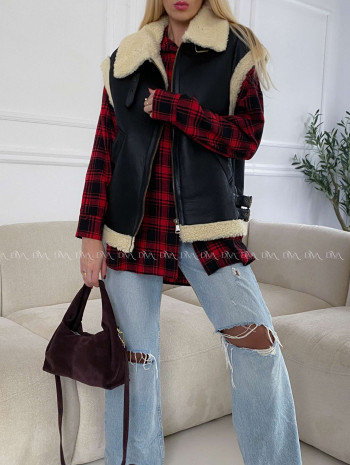 Koženková teddy vesta čierna A 123