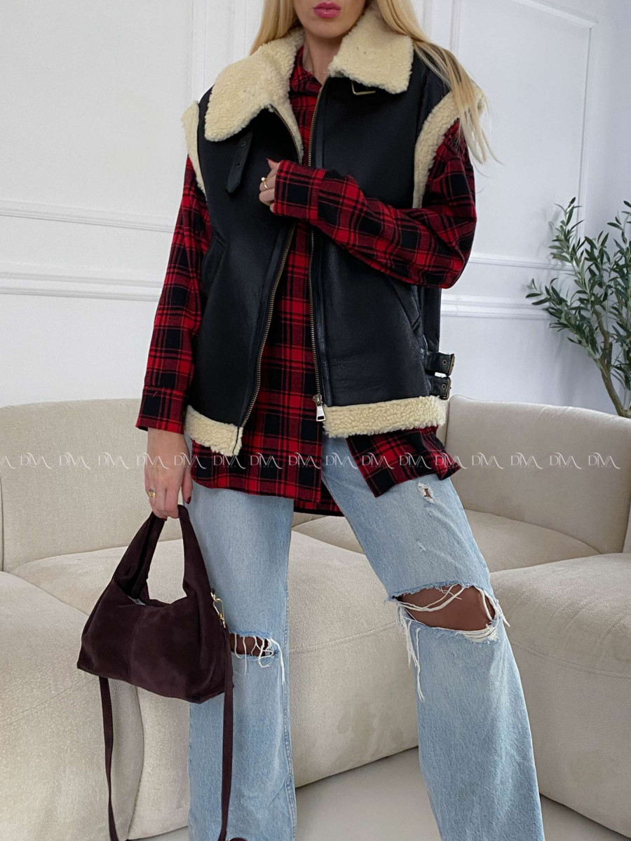 Koženková teddy vesta čierna A 123