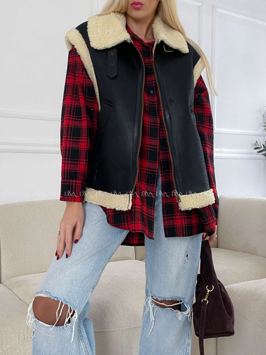 Koženková teddy vesta čierna A 123