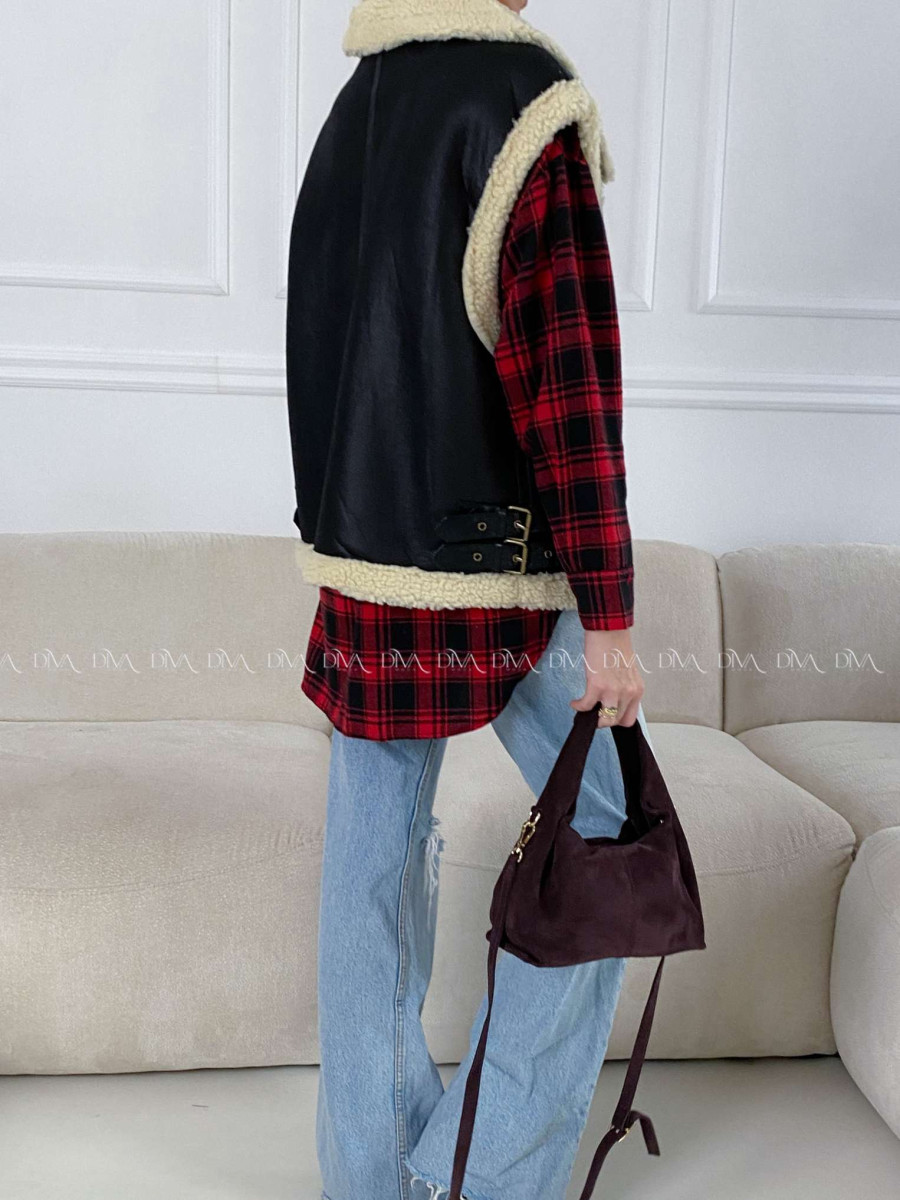 Koženková teddy vesta čierna A 123