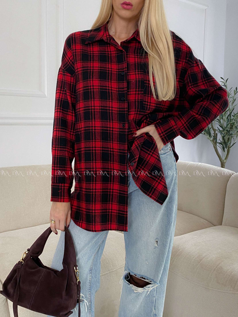 Flanelová karovana košeľa červená V 192