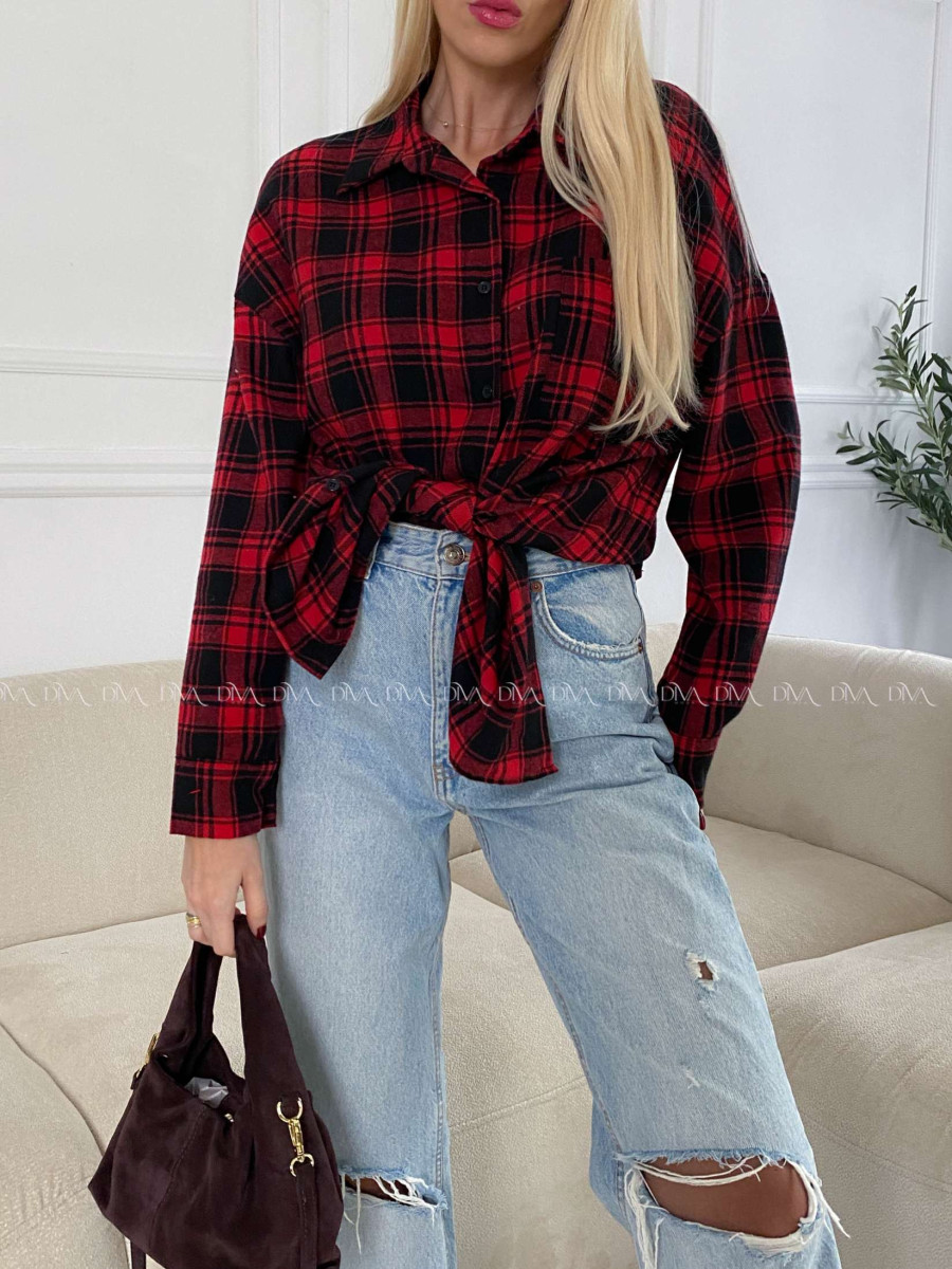 Flanelová karovana košeľa červená V 192