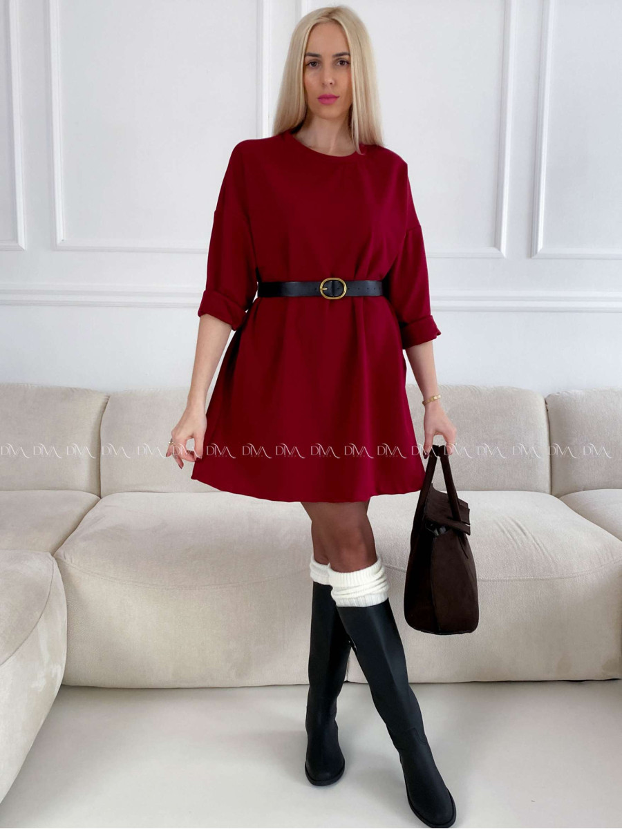 Krátke šaty s opaskom Camile vínové A 135