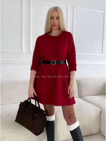 Krátke šaty s opaskom Camile vínové A 135