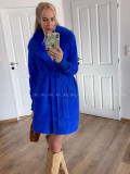 Alpaka kabát s kožušinou a opaskom kráľovská modrá S 68