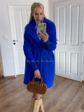 Alpaka kabát s kožušinou a opaskom kráľovská modrá S 68