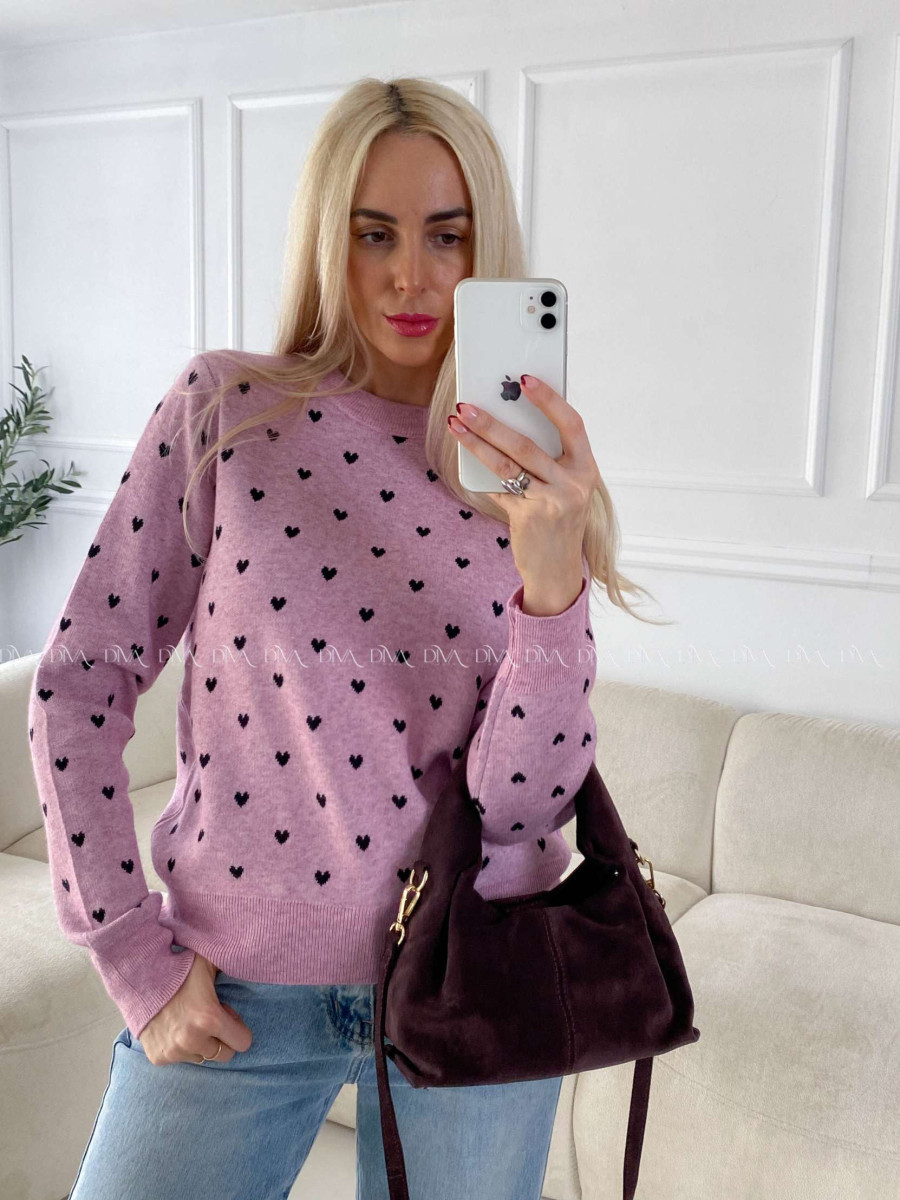 Sveter so srdiečkami ružový A 142