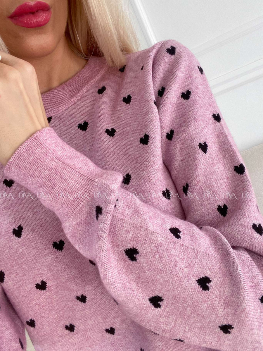 Sveter so srdiečkami ružový A 142