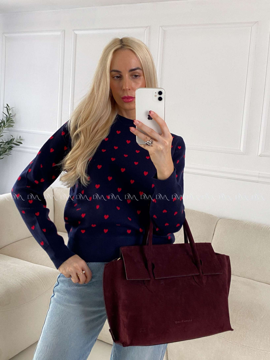 Sveter so srdiečkami navy blue A 142