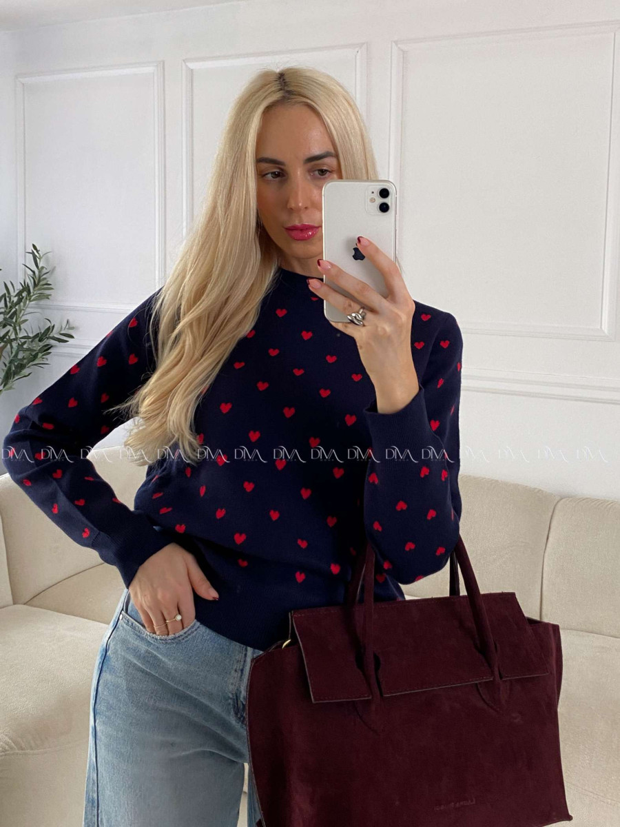 Sveter so srdiečkami navy blue A 142
