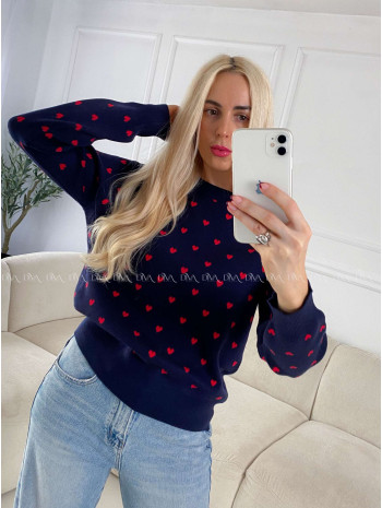 Sveter so srdiečkami navy blue A 142
