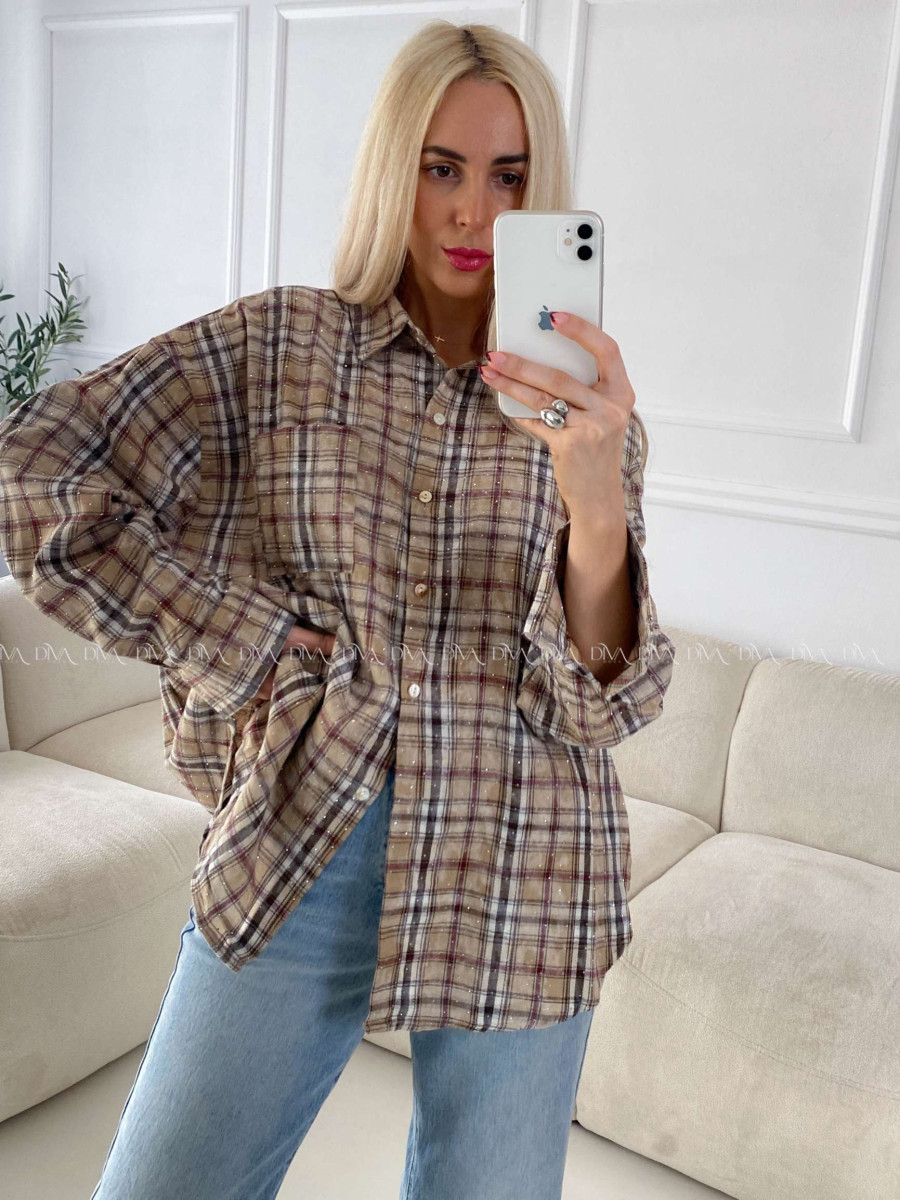 Karovana košeľa s kamienkami latté hnedá A 149