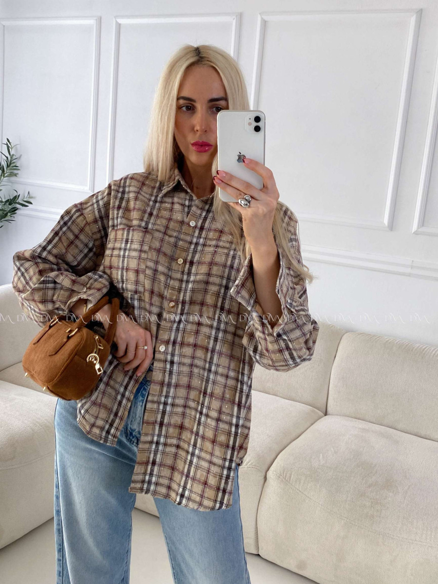 Karovana košeľa s kamienkami latté hnedá A 149