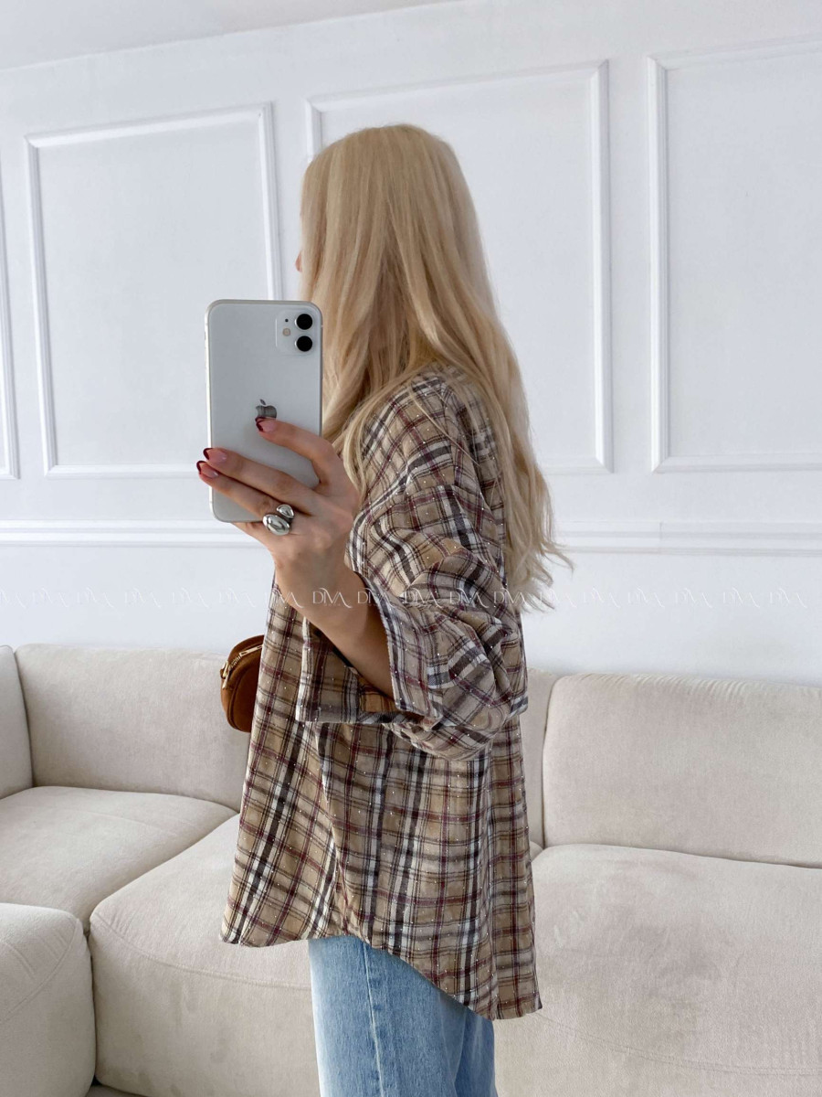 Karovana košeľa s kamienkami latté hnedá A 149