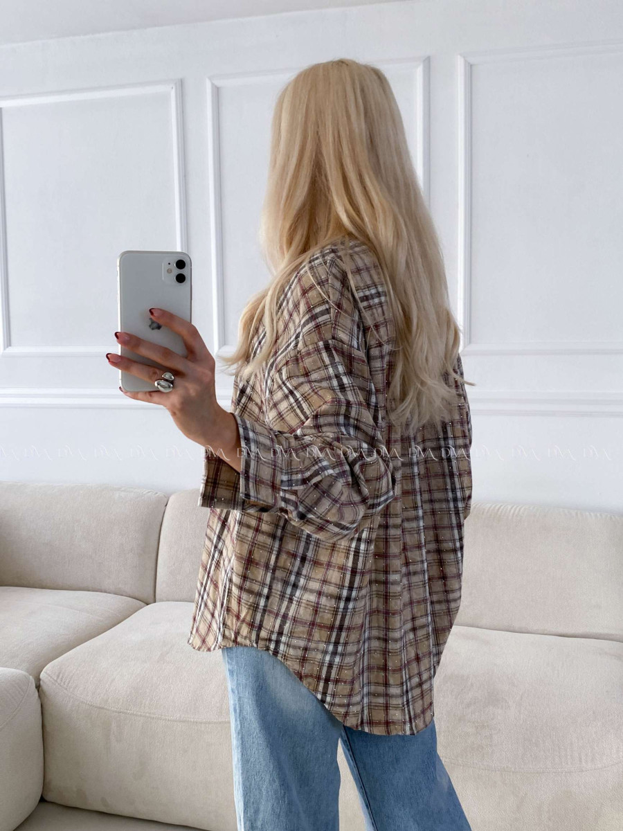 Karovana košeľa s kamienkami latté hnedá A 149