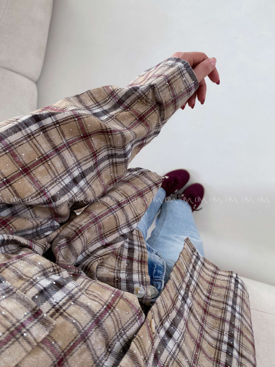 Karovana košeľa s kamienkami latté hnedá A 149