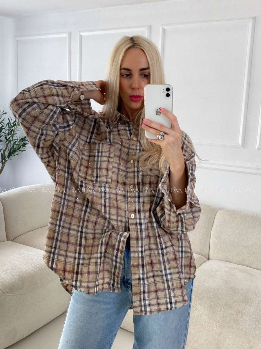 Karovana košeľa s kamienkami latté hnedá A 149